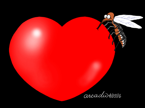 Cartoon: Zika menaces to love. (medium) by Cartoonarcadio tagged zika,illness,health,africa,america,europe