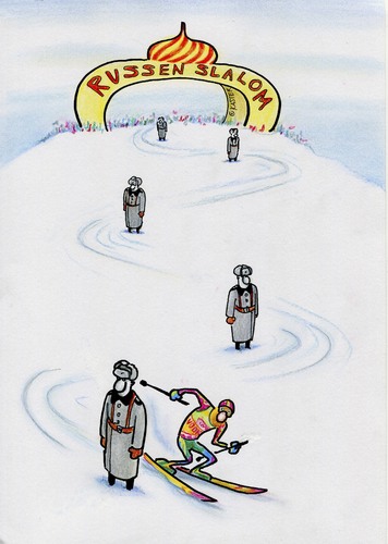 Cartoon: slalom (medium) by Petra Kaster tagged russland,wintersport,putin,olympia,überwachung,agenten,kgb,russland,wintersport,putin,olympia,überwachung,agenten,kgb