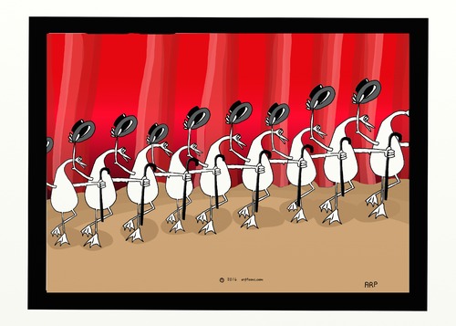 Cartoon: Dancers (medium) by tonyp tagged arp,ducks,birds,dance,hats,and,canes