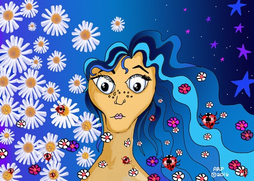 Cartoon: EBB (medium) by tonyp tagged arp,ebb,twilit,dark,flowers,stars,sky,girl