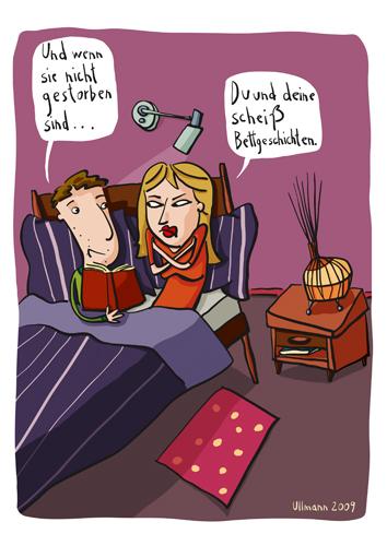 Cartoon: Bettgeschichten (medium) by ullmann tagged bettgeschichten,märchen,paar,liebe,beziehung,schlafzimmer