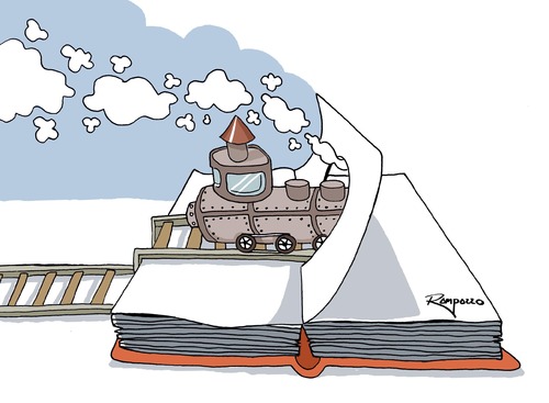 Cartoon: Voyage (medium) by Marcelo Rampazzo tagged voyage,train,book,history,illustration,zug,transpor,bahn,literatur,reise,abenteuer,geschichte,vergangenheit,zeitreise,bildung,wissen