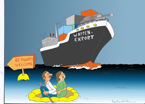Cartoon: waffenexporte (medium) by kader altunova tagged waffenexporte,meer,tanker,asyl