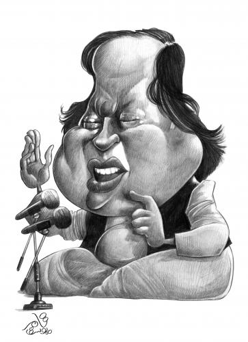 Cartoon: Nusrat Fateh - Pakistan (medium) by tamer_youssef tagged nusrat,fateh,ali,khan,pakistan,by,tamer,youssef,pencil,sketch,caricature,portrait,cartoon