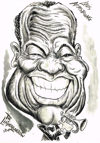Cartoon: SATCHMO- LOUIS ARMSTRONG (medium) by Tim Leatherbarrow tagged trumpet,jazz,armstrong,louis,satchmo