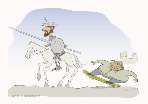 Cartoon: Don Quixote and Sancho Panza in (medium) by Wilmarx tagged behavior,quixote,skate