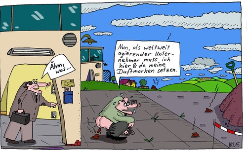 Cartoon: müssen (medium) by Leichnam tagged müssen,kacken,unternehmer,manager,geschäftsführer,duftmarken,kot,weltweit