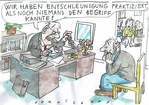 Cartoon: Entschleunigung (medium) by Jan Tomaschoff tagged verwaltung,behörden,langsamkeit,verwaltung,behörden,langsamkeit