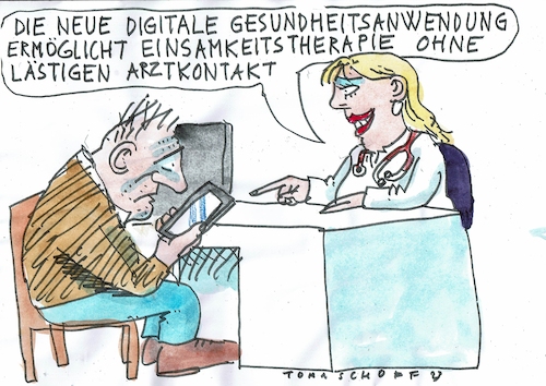 Cartoon: Kontakt (medium) by Jan Tomaschoff tagged einsamkeit,arzt,patient,digitalisierung,einsamkeit,arzt,patient,digitalisierung
