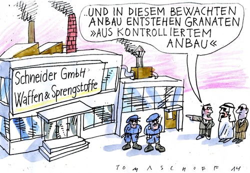 Cartoon: kontrollierter Anbau (medium) by Jan Tomaschoff tagged waffenhandel,waffenhandel