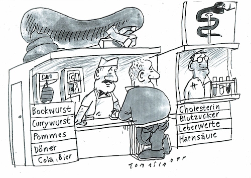 Cartoon: Labor (medium) by Jan Tomaschoff tagged medizin,gesundheit,ernährung,fett,medizin,gesundheit,ernährung,fett
