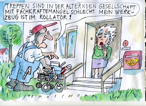 Cartoon: Rentnerjob (medium) by Jan Tomaschoff tagged renten,fachkräftemangel,handwerk,renten,fachkräftemangel,handwerk