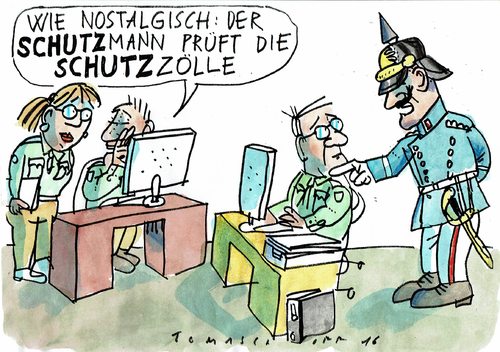 Cartoon: Schutzzoll (medium) by Jan Tomaschoff tagged globalisierung,abschottung,globalisierung,abschottung
