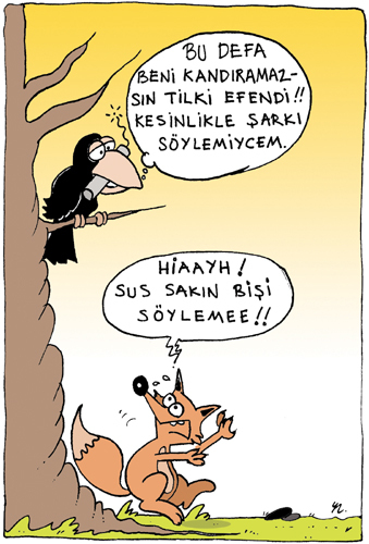 Cartoon: The fox and the crow (medium) by cizofreni tagged karga,tilki,crow,fox,cheese,dynamite,dinamit,aesop,ezop,the