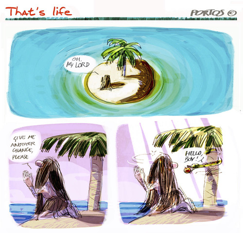 Cartoon: that s life (medium) by portos tagged desert,island,castaway