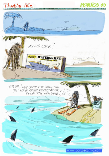 Cartoon: That s life (medium) by portos tagged desert,island,castaway,2010