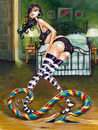 Cartoon: annual invitation (small) by michaelscholl tagged woman,cartoon,phantom,sexy,legs,stripes,bedroom,stalkings,rainbow,tail