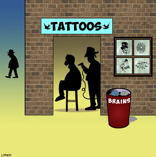 Cartoon: Brain drop off (medium) by toons tagged tattoos,brains,body,ink,piercing,art,tattoos,brains,body,ink,piercing,art