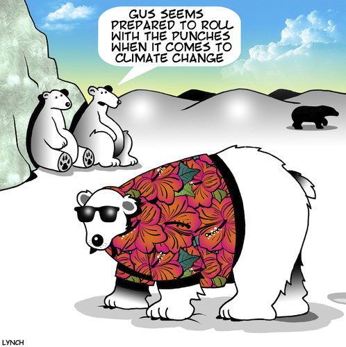 Cartoon: Climate change (medium) by toons tagged polar,bears,climate,change,global,warming,hawaiian,shirts,roll,with,the,punches,polar,bears,climate,change,global,warming,hawaiian,shirts,roll,with,the,punches