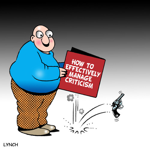 Cartoon: criticism (medium) by toons tagged criticism,critical,hand,gun,pistol,self,help,books,paranoid,firearms
