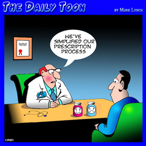 Cartoon: Medical prescriptions (medium) by toons tagged doctor,prescriptions,smiley,face,uppers,downers,doctor,prescriptions,smiley,face,uppers,downers
