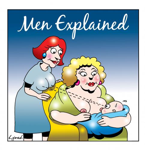 Cartoon: men explained (medium) by toons tagged men,vs,women,babies,breast,feeding,boobs,breasts,tits,relationships,maternity