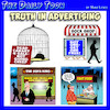 Cartoon: Advertising (small) by toons tagged advertising,false,canary,birdcage,hot,dogs,fast,foods