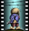 Cartoon: Handala Witness (small) by BenHeine tagged mohammed omer rafah today handala photographer palestinian symbol palestine israel photo roll photography camera alone sole solely tragedy homeless families witness barbled wire fils barbeles