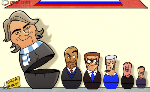 Cartoon: Russia manager candidates (medium) by omomani tagged capello,guardiola,lippi,mancini,marcelo,bielsa,redknapp,russia