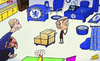 Cartoon: No place like home Mourinho (small) by omomani tagged abramovich,chelsea,mourinho,rafael,benitez,real,madrid