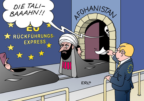 Cartoon: Afghanistan (medium) by Erl tagged eu,geberkonferenz,afghanistan,hilfe,gegenleistung,rücknahme,flüchtlinge,sicheres,herkunftsland,taliban,terror,anschläge,angriffe,gefahr,krieg,geisterbahn,karikatur,erl,eu,geberkonferenz,afghanistan,hilfe,gegenleistung,rücknahme,flüchtlinge,sicheres,herkunftsland,taliban,terror,anschläge,angriffe,gefahr,krieg,geisterbahn,karikatur,erl