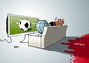 Cartoon: Fußball EM Syrien (small) by Erl tagged fußball,europameisterschaft,em,2012,polen,ukraine,aufmerksamkeit,beachtung,welt,europa,stier,syrien,diktator,assad,massaker,blut,blutbad,aufstand