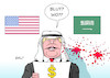 Cartoon: Trump Saudi Arabien (small) by Erl tagged politik,saudi,arabien,konsulat,istanbul,mord,journalist,khashoggi,usa,geheimdienst,cia,verstrickung,kronprinz,salman,königshaus,präsident,donald,trump,weiterführung,beziehungen,handel,rüstung,waffenlieferungen,big,deal,moral,ethik,blut,dollar,geld,gier,karikatur,erl