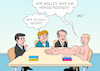 Cartoon: Ukraine Russland Doping (small) by Erl tagged politik,gipfel,paris,selenskyj,putin,merkel,macron,krieg,ostukraine,ukraine,russland,deutschland,frankreich,eu,sanktionen,annexion,krim,hand,hände,tisch,muskeln,doping,sperre,karikatur,erl
