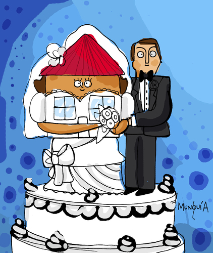 Cartoon: House Wife (medium) by Munguia tagged housewife,house,wife,marriage,wedding,bride,husband,literal,word,play