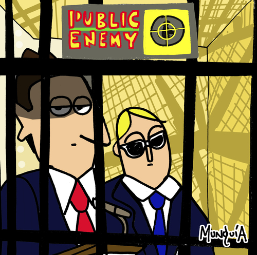 Cartoon: Public Enemy (medium) by Munguia tagged it,take,nation,of,millions,to,hold,us,back,public,enemy,cover,rap,album,parody,politics