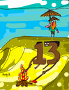 Cartoon: Viernes 13 (small) by Munguia tagged robinson,crusoe,friday,viernes,13,the,13th,beach,island,desert,naufrago,survivor