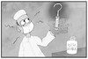 Cartoon: AstraZeneca (small) by Kostas Koufogiorgos tagged karikatur,koufogiorgos,illustration,cartoon,astrazeneca,impfstoff,corona,pandemie,beratung,fragezeichen,spritze,arzt,thrombose,nebenwirkungen,gesundheit