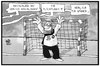 Cartoon: Das Tor ist dicht (small) by Kostas Koufogiorgos tagged karikatur,koufogiorgos,illustration,cartoon,tor,wolff,handball,em,europameister,grenze,dicht,abwehr,flüchtlinge,sport,spanien,finale,torwart,torhüter