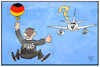 Cartoon: Defekte Flugbereitschaft (small) by Kostas Koufogiorgos tagged karikatur,koufogiorgos,illustration,cartoon,maas,flugzeug,flugbereitschaft,panne,fliegen,aussenminister,trampen