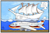 Cartoon: Gorch Fock (small) by Kostas Koufogiorgos tagged karikatur,koufogiorgos,illustration,cartoon,gorch,fock,regierung,flugzeug,segelschulschiff,marine,bundeswehr,rüstungsmängel
