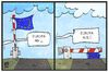 Cartoon: Schlagbaum unten- Europa aus (small) by Kostas Koufogiorgos tagged karikatur,koufogiorgos,illustration,cartoon,europa,schlagbaum,grenze,schengen,fahne,flagge,eu