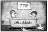 Cartoon: TTIP-Leaks (small) by Kostas Koufogiorgos tagged karikatur,koufogiorgos,illustration,cartoon,ttip,leaks,badewanne,chlorbad,usa,eu,europa,freihandelsabkommen,leck,datenleck,wirtschaft