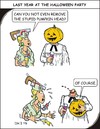 Cartoon: Pumpkin (small) by JotKa tagged pumpkin head halloween party fun horror saw nurse syringe sparkling gown blood men women love hats first aid medicine church superstition myths disappointment invitation