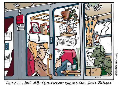 Cartoon: Ab-Teilprivatisierung (medium) by Micha Strahl tagged db,teilprivatisierung,bahnprivatisierung,bahn,micha,strahl,db,teilprivatisierung,privatisierung,bahn,zug,abteil,transport,privat,wohnzimmer,luxus