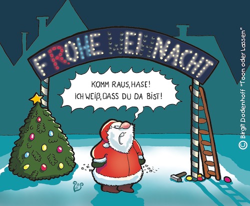 Cartoon: Komm raus! (medium) by Dodenhoff Cartoons tagged osterhase,weihnachtsmann,konkurrenz,weihnachtsbeleuchtung