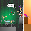 Cartoon: lexatoon Alice in der Matrix (small) by lexatoons tagged lexatoon,alice,matrix,kaninchen,hutmacher,spiegel,wunderland