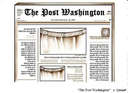 Cartoon: THE POST WASHINGTON (medium) by QUIM tagged islamic,press,america,presse,islam,koran,religion,terror,allah,holocaust,amerika,usa,glaube,vertrauen,hilfe,washington,post,zeitung