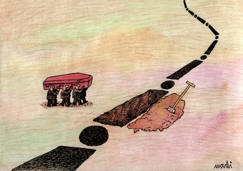 Cartoon: boundaries victim (medium) by Medi Belortaja tagged coffin,burrial,murder,killed,victim,borders,boundaries