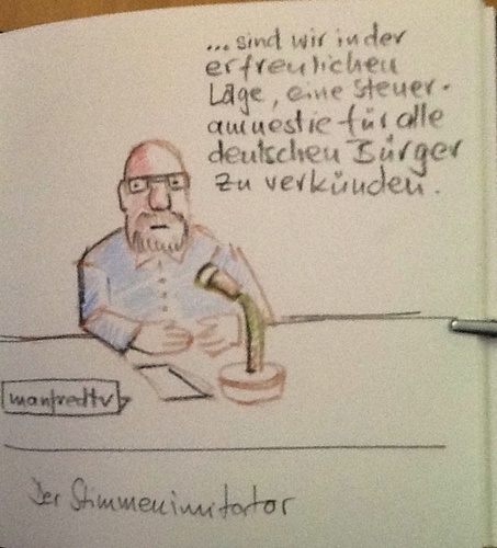 Cartoon: Manfredtv (medium) by manfredw tagged steuer,steuerabkommen,manfredw,manfredtv,schäuble,schweiz,deutschland,fernsehen,stimme,stimmen